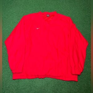 Nike Lightweight Red Pullover Windbreaker Vintage XXL Zipper Pockets V Neck